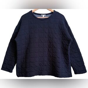 EILEEN FISHER Oversized Boxy Casual Minimalist Quilted Pullover Sweatshirt Sz M